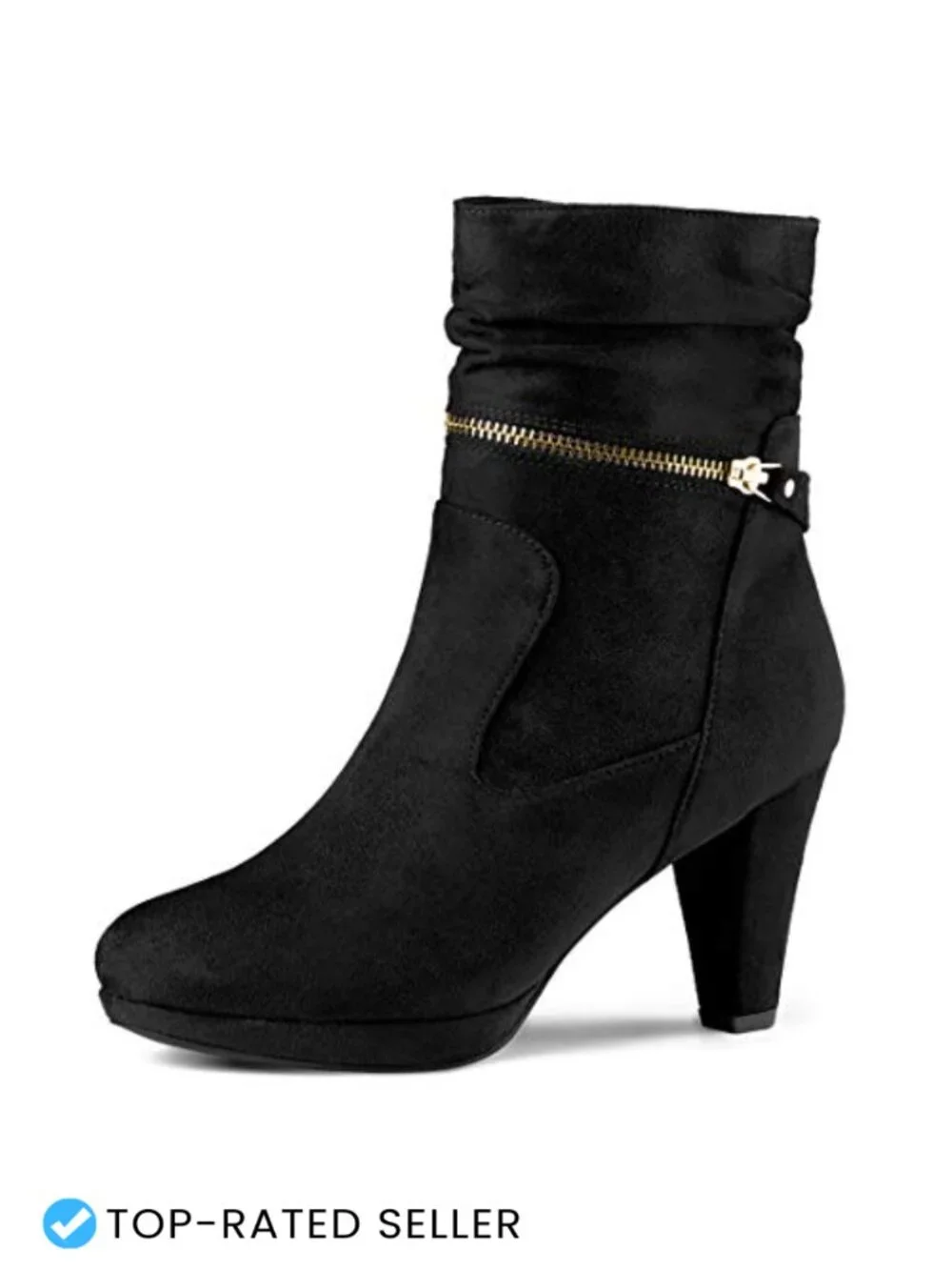 Faux Suede Ankle Zip Platform Chunky Heel Booties Women's